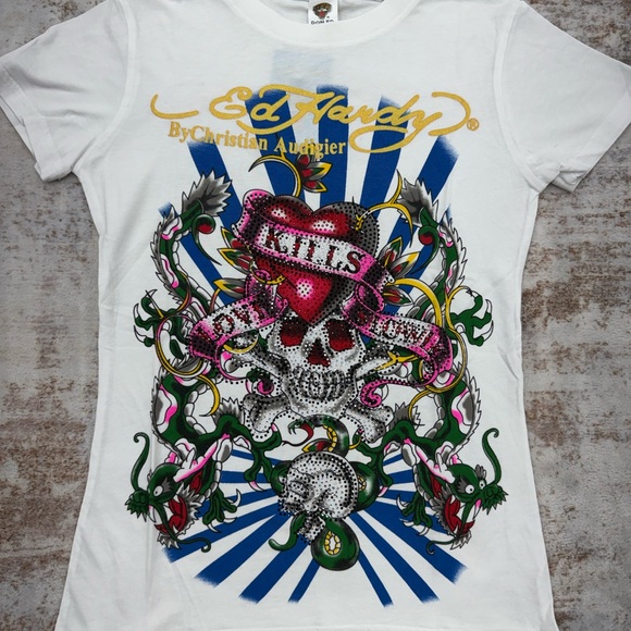 2000s Ed Hardy Christian Audigier Vintage Graphic Tees size S/M/L - Picture 2 of 12